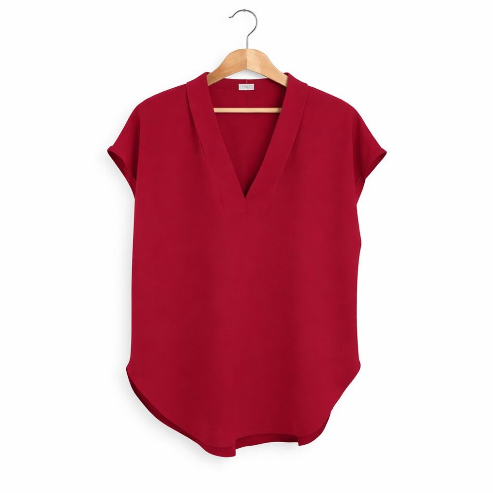 H by Halston Red V-Neck Cap Sleeve Blouse